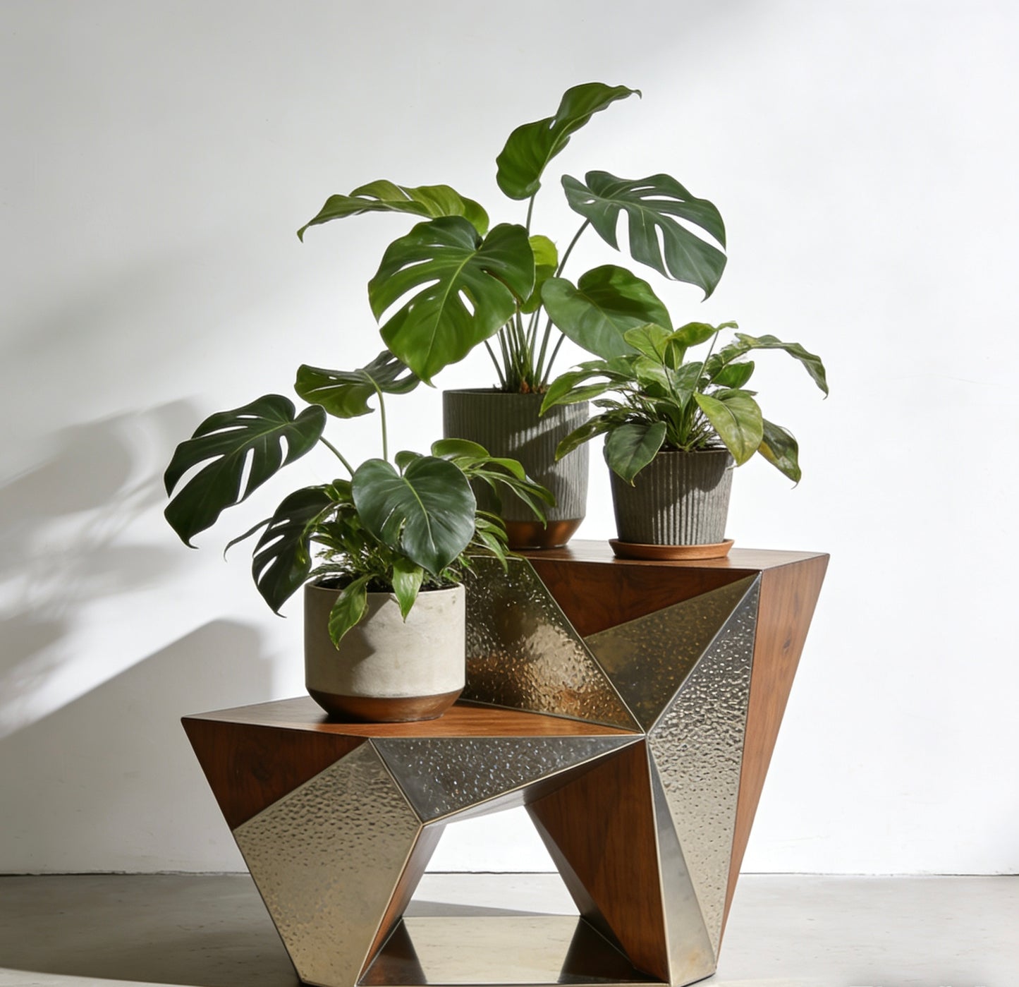 Apex Geometric Plant Stand: Sculptural Fusion of Wood & Metal for Modern Botanicals