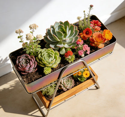 Iridescent Duo Elevated Planter: A Living Canvas of Color & Craft