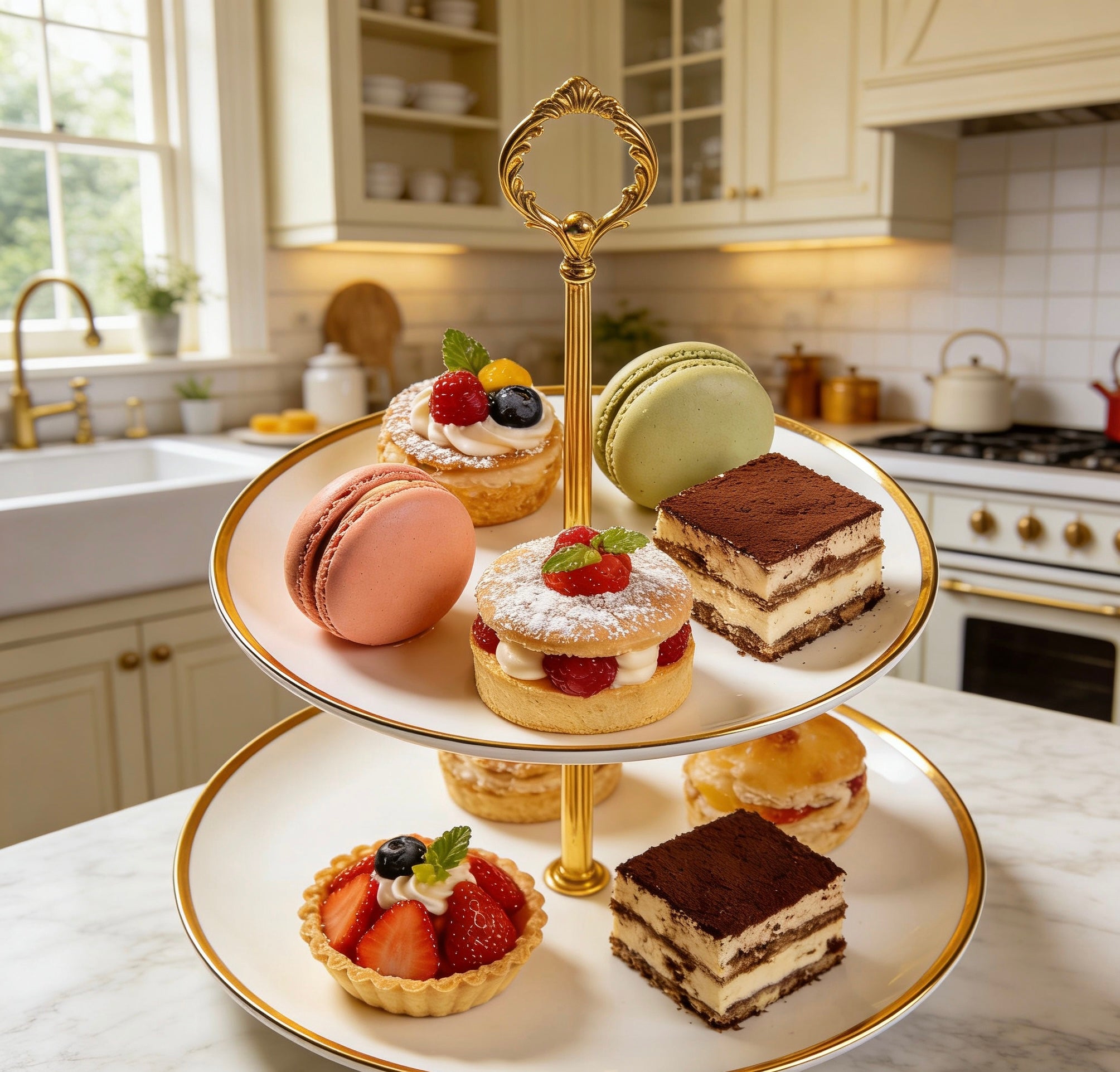 Elegant Gold Accent Tiered Stand For Exquisite Afternoon Tea Dessert Display & Luxury Entertaining