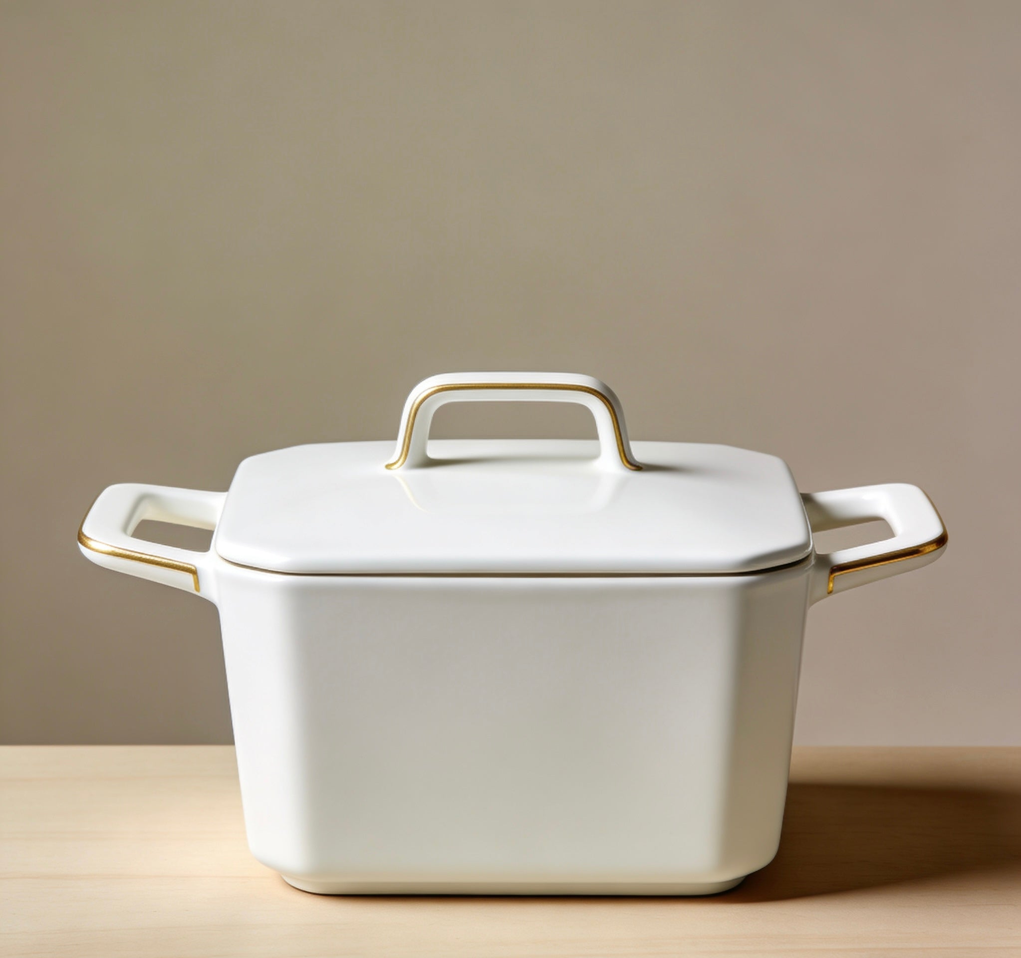 Minimalist Square Sauté Pan With Polished Gold Handles For Modern Kitchens & Versatile Cooking Performance